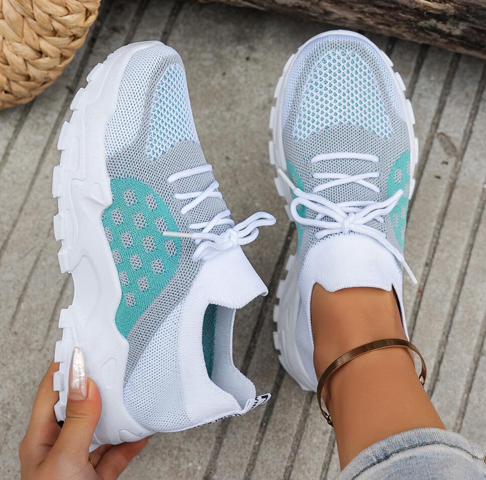 Women Shoes Tennis - รองเท้ากีฬาผู้หญิงแบบถักตาข่ายระบายอากาศ รองเท้าผ้าใบลำลองสำหรับฤดูร้อน พื้นยางหนาแบบแพลตฟอร์ม รองเท้าเทนนิสสำหรับทุกฤดู