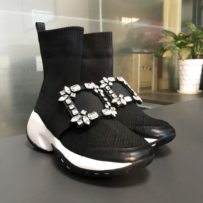 Sock Boot Women - รองเท้าผ้าใบแฟชั่นผู้หญิง ดีไซน์หรูหรา ประดับคริสตัล ทรงหนา หัวมน แบบสวม