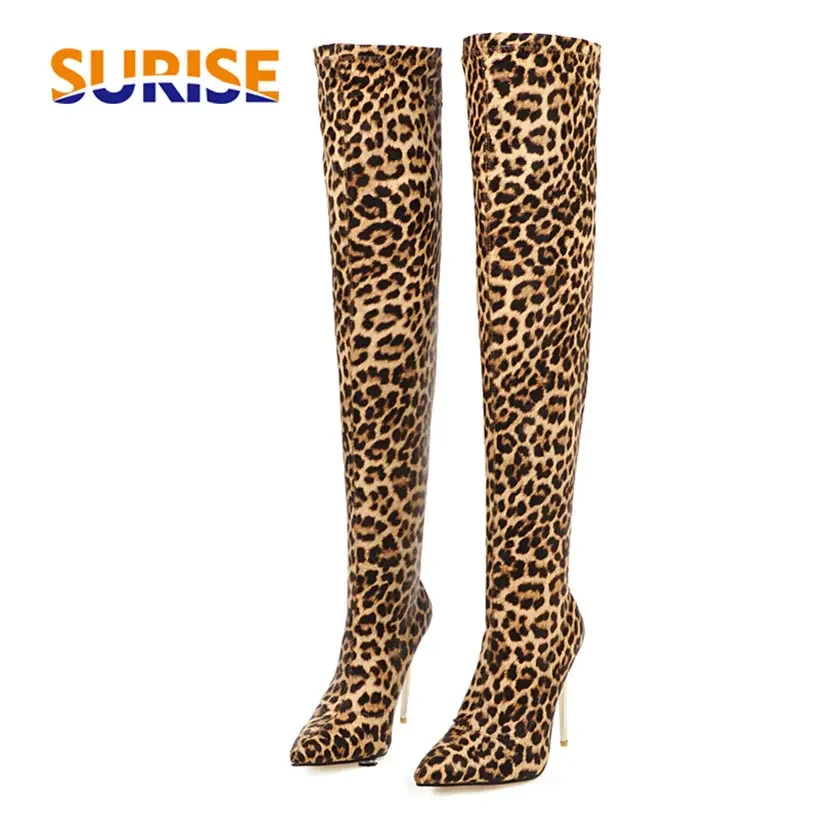 Plus ขนาดยืดเสือดาวกว่าเข่ารอง - Sock Boot Women บทวิจารณ์และราคา