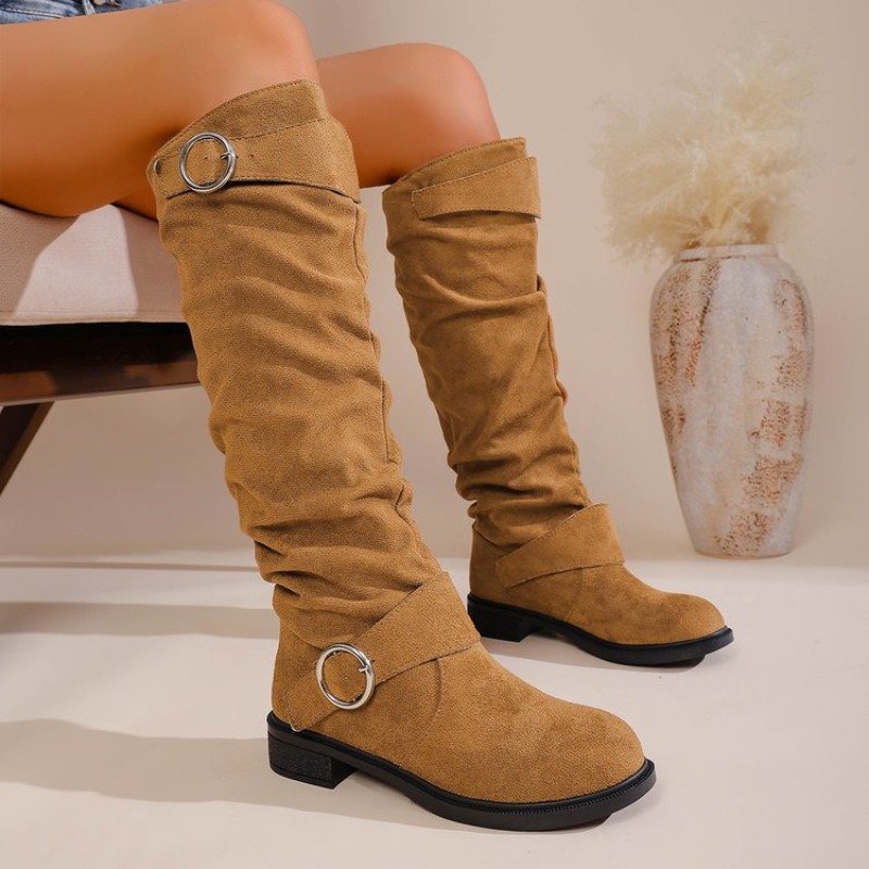 รองเท้าบูทสไตล์ตะวันตกแบบวินเท - Knee High Boots Women บทวิจารณ์และราคา