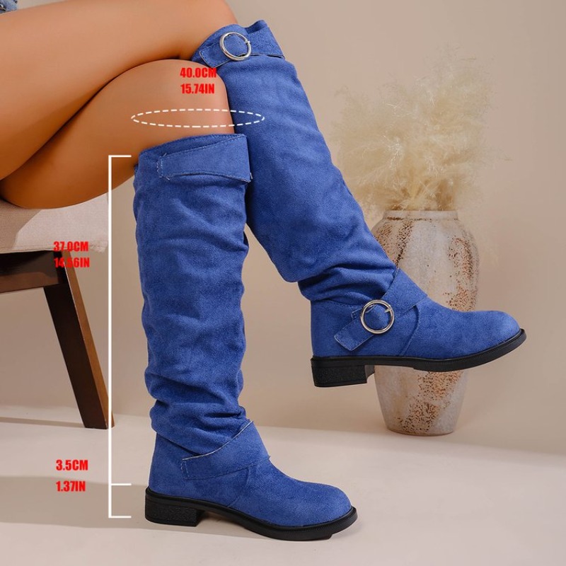 รองเท้าบูทสไตล์ตะวันตกแบบวินเท - Knee High Boots Women บทวิจารณ์และราคา
