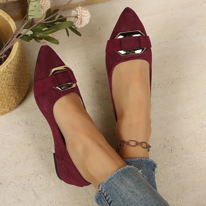 รองเท้าส้นแบนหัวแหลมหนังกลับสำ - Women'S Shoes Clogs บทวิจารณ์และราคา