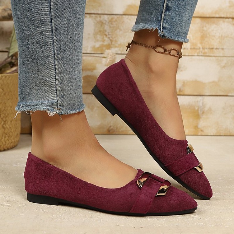 รองเท้าส้นแบนหัวแหลมหนังกลับสำ - Women'S Shoes Clogs บทวิจารณ์และราคา