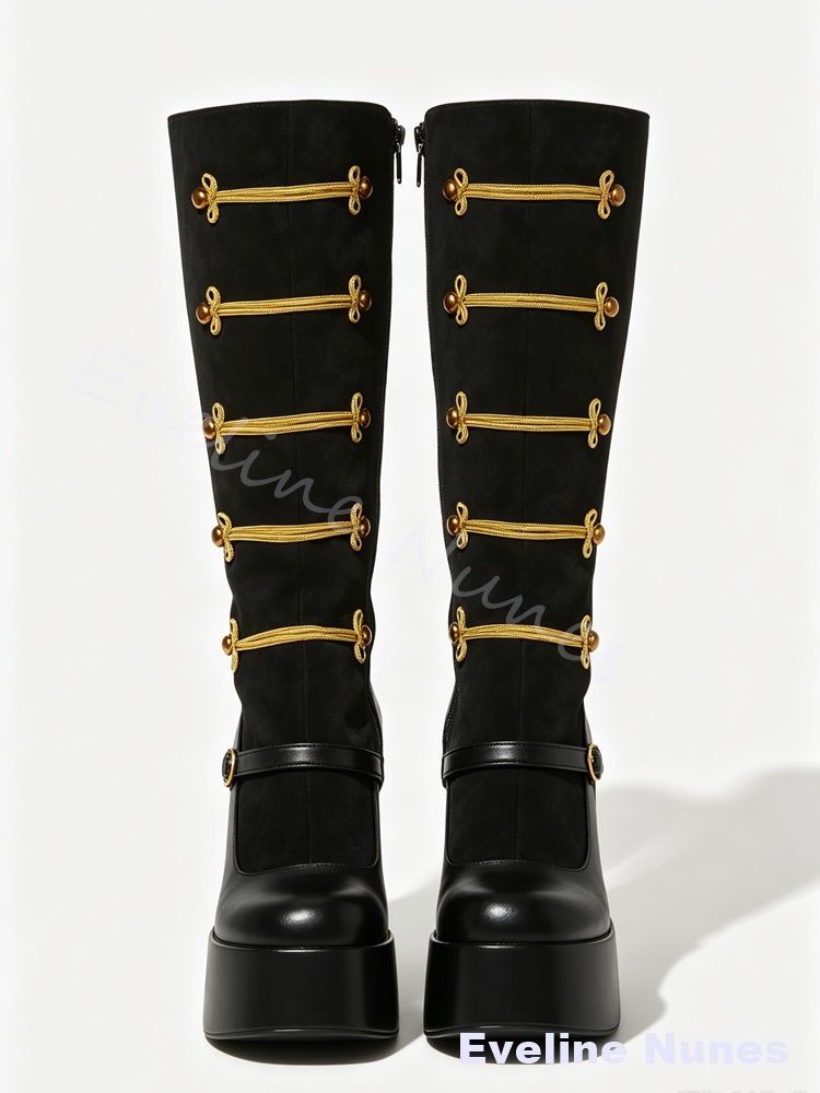 รองเท้าบูทสูงถึงเข่าสไตล์เรโทร - Court Heel Pointed บทวิจารณ์และราคา