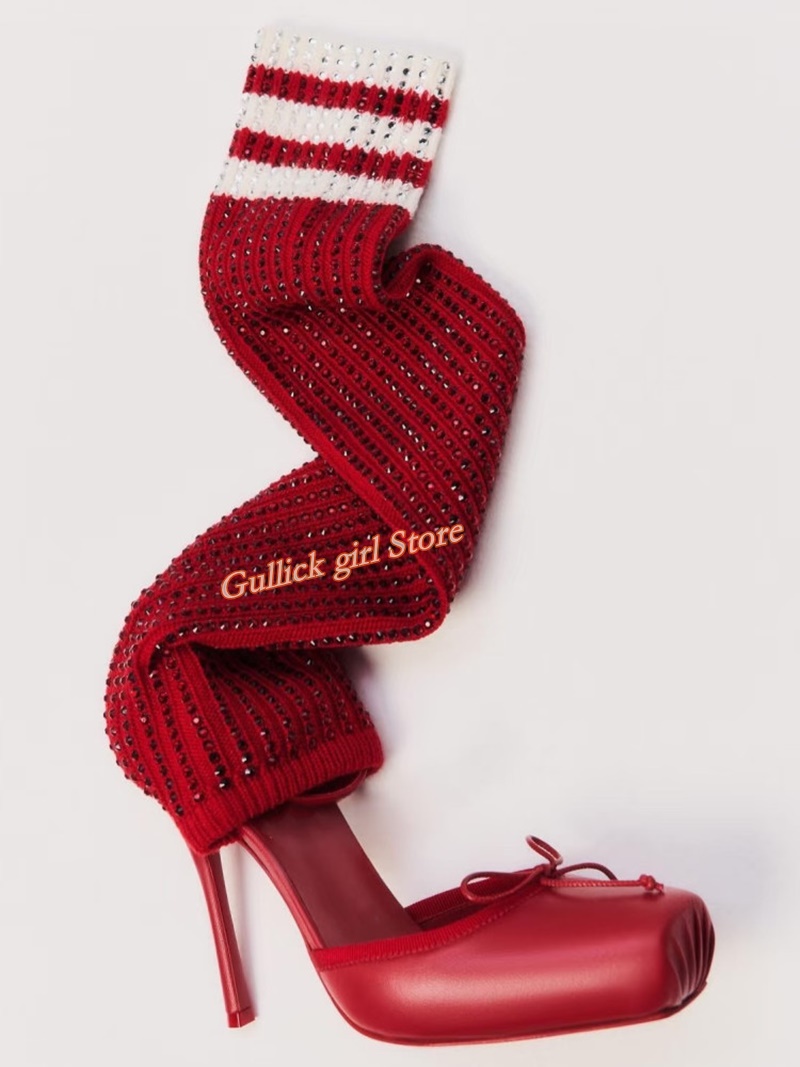 รองเท้าบูทส้นสูงทรงเหลี่ยมสีแด - Sock Boot Women บทวิจารณ์และราคา